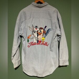 Vintage Looney Tunes Striped Button Down Shirt